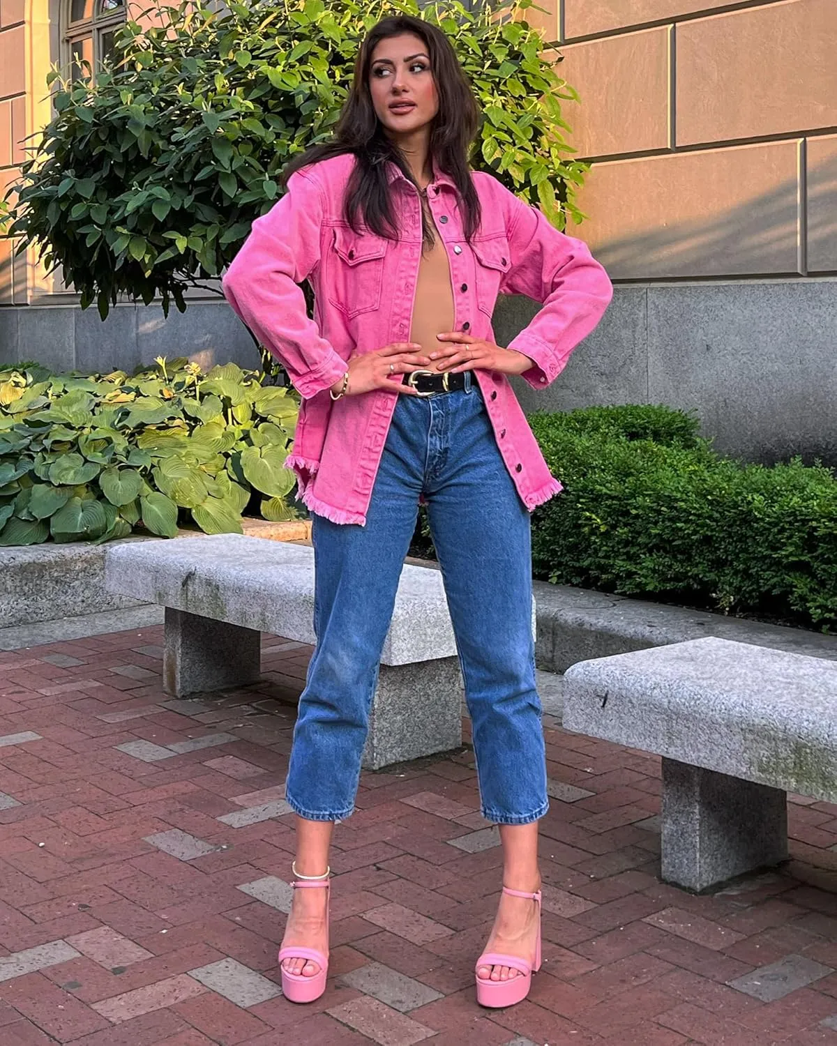 luvamia Denim Jacket for Women Oversized Button Down Casual Jean Shacket Jackets Long Sleeve Frayed Hem Western Trendy