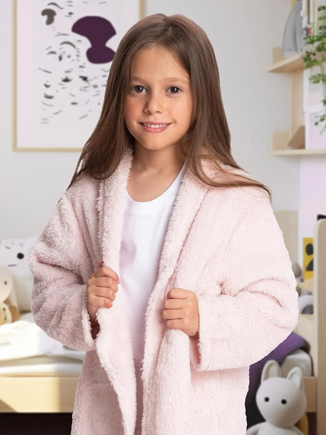 Mad Dog Sherpa Fleece Cardigans for Girls 5-12 Y, Cozy Kids Winter Fall Sweater Coats, Long Jacket for Home & Outdoor Wear