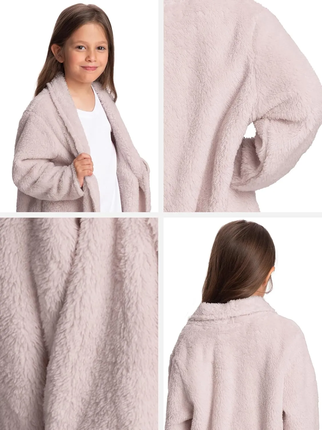 Mad Dog Sherpa Fleece Cardigans for Girls 5-12 Y, Cozy Kids Winter Fall Sweater Coats, Long Jacket for Home & Outdoor Wear