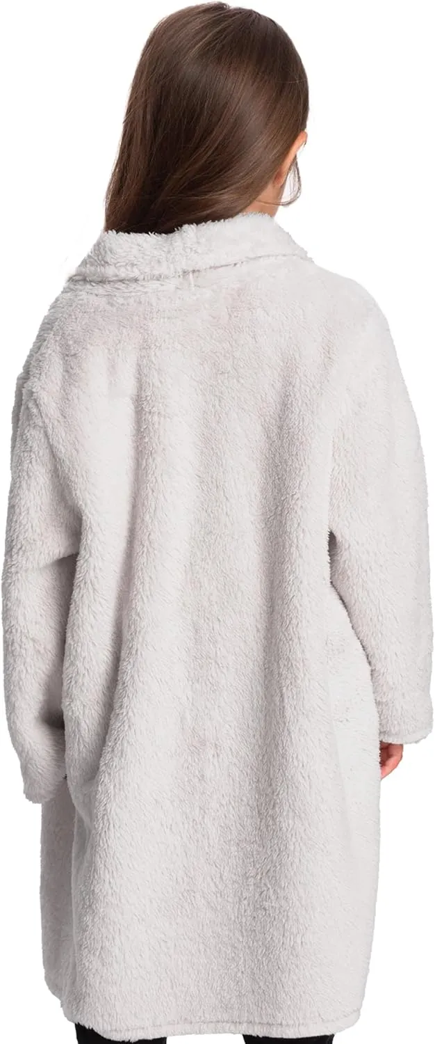 Mad Dog Sherpa Fleece Cardigans for Girls 5-12 Y, Cozy Kids Winter Fall Sweater Coats, Long Jacket for Home & Outdoor Wear