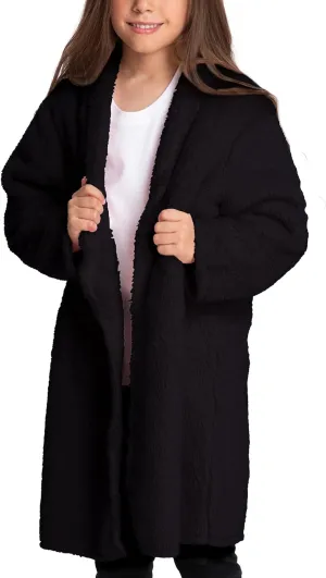 Mad Dog Sherpa Fleece Cardigans for Girls 5-12 Y, Cozy Kids Winter Fall Sweater Coats, Long Jacket for Home & Outdoor Wear