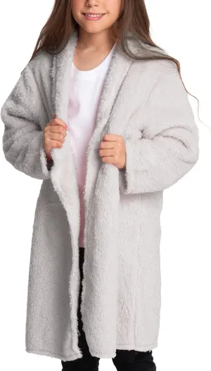 Mad Dog Sherpa Fleece Cardigans for Girls 5-12 Y, Cozy Kids Winter Fall Sweater Coats, Long Jacket for Home & Outdoor Wear
