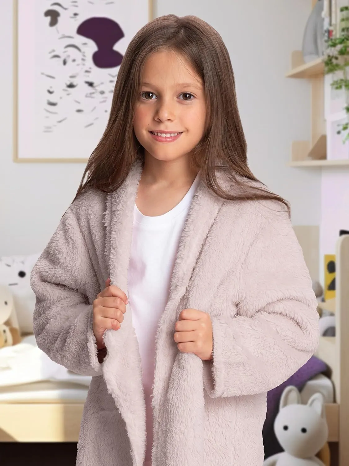 Mad Dog Sherpa Fleece Cardigans for Girls 5-12 Y, Cozy Kids Winter Fall Sweater Coats, Long Jacket for Home & Outdoor Wear