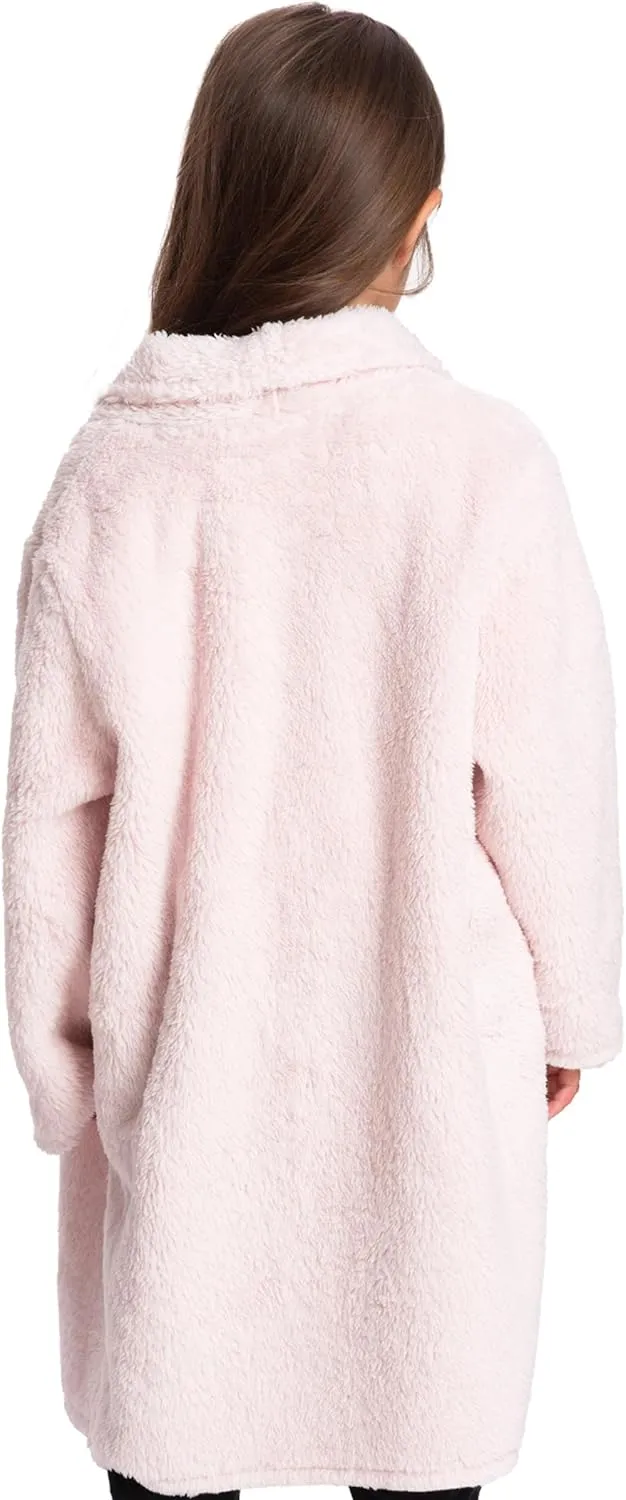 Mad Dog Sherpa Fleece Cardigans for Girls 5-12 Y, Cozy Kids Winter Fall Sweater Coats, Long Jacket for Home & Outdoor Wear