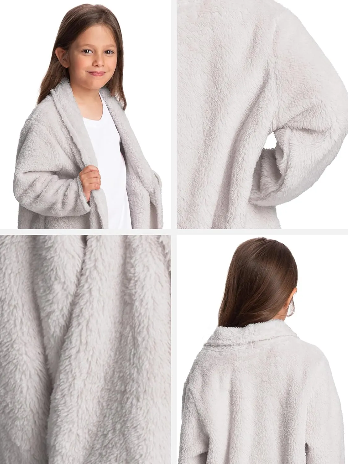 Mad Dog Sherpa Fleece Cardigans for Girls 5-12 Y, Cozy Kids Winter Fall Sweater Coats, Long Jacket for Home & Outdoor Wear