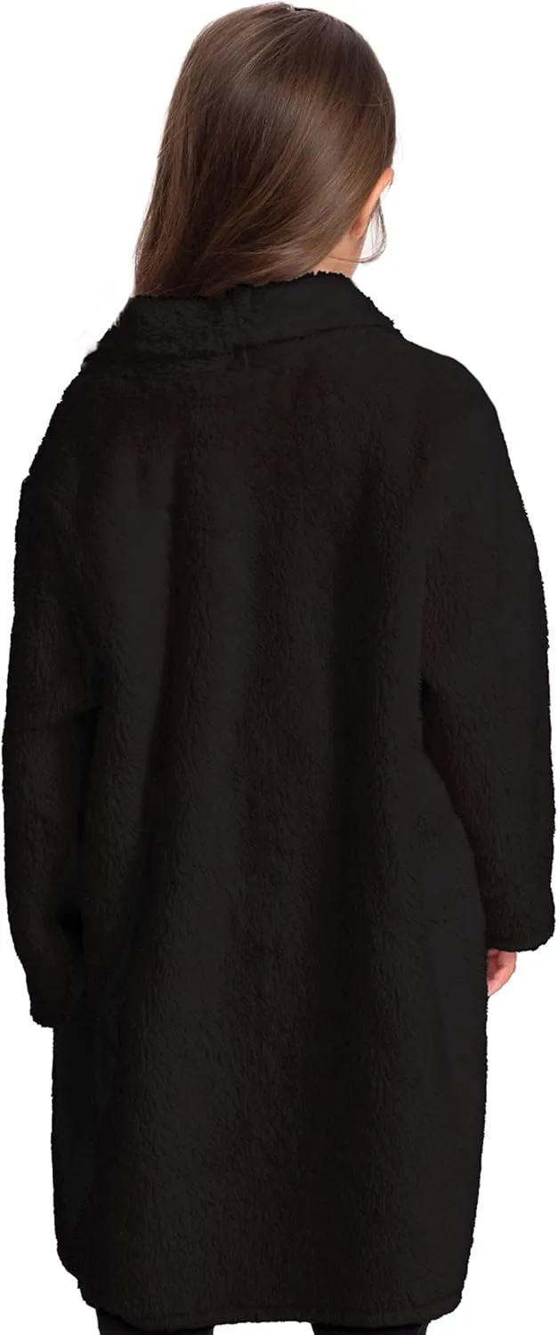 Mad Dog Sherpa Fleece Cardigans for Girls 5-12 Y, Cozy Kids Winter Fall Sweater Coats, Long Jacket for Home & Outdoor Wear