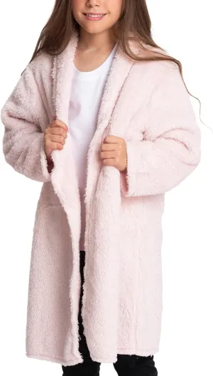Mad Dog Sherpa Fleece Cardigans for Girls 5-12 Y, Cozy Kids Winter Fall Sweater Coats, Long Jacket for Home & Outdoor Wear