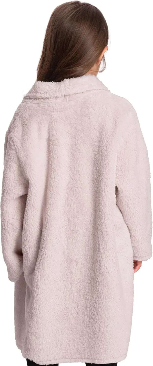 Mad Dog Sherpa Fleece Cardigans for Girls 5-12 Y, Cozy Kids Winter Fall Sweater Coats, Long Jacket for Home & Outdoor Wear