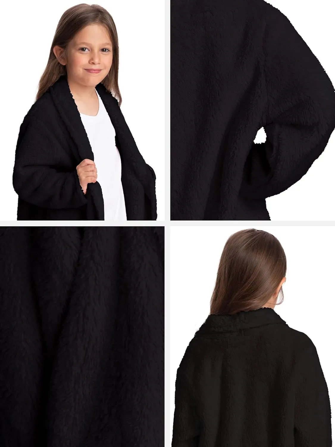Mad Dog Sherpa Fleece Cardigans for Girls 5-12 Y, Cozy Kids Winter Fall Sweater Coats, Long Jacket for Home & Outdoor Wear