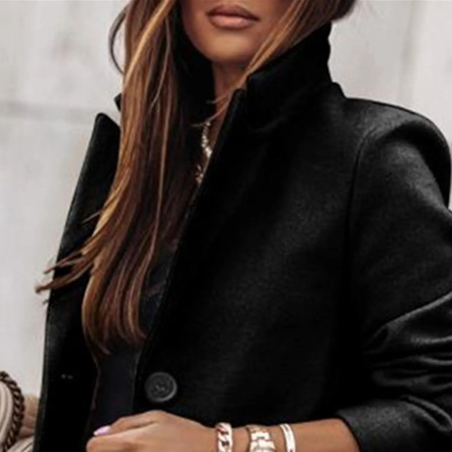 Maiyifu-GJ Women's Elegant Notch Lapel Wool Blend Trench Coats Winter Mid Long Single Breasted Coat Overcoat Outerwear