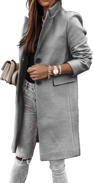 Maiyifu-GJ Women's Elegant Notch Lapel Wool Blend Trench Coats Winter Mid Long Single Breasted Coat Overcoat Outerwear