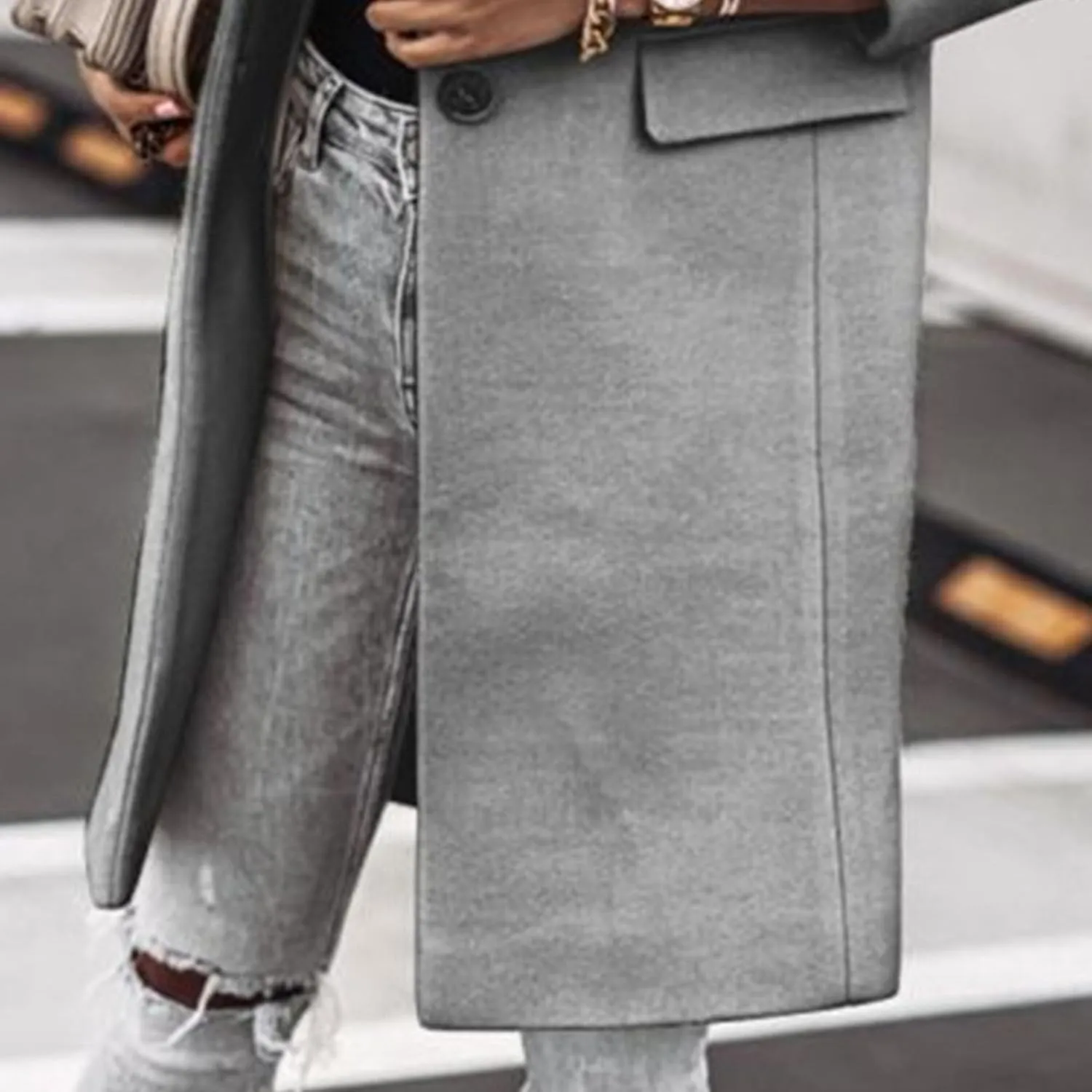 Maiyifu-GJ Women's Elegant Notch Lapel Wool Blend Trench Coats Winter Mid Long Single Breasted Coat Overcoat Outerwear