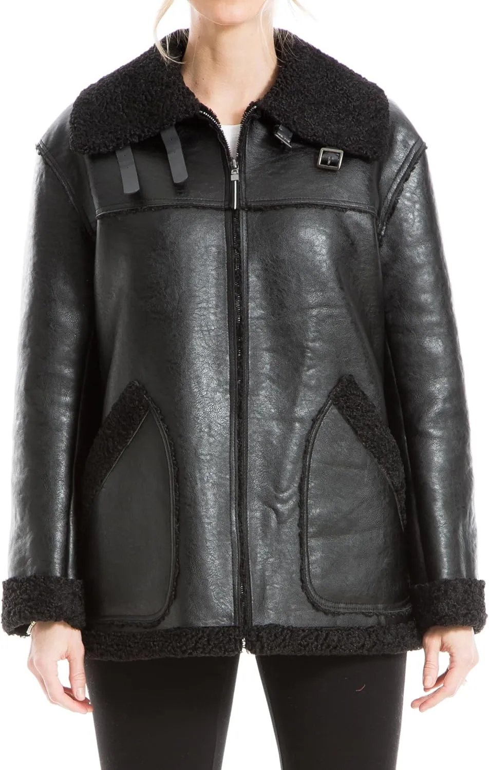 Max Studio Women's Faux Leatherette Zip Front Jacket
