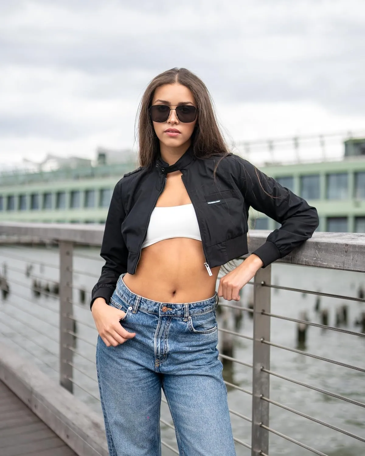 Members Only Mini Cropped Jacket Women Trendy Racer Jacket