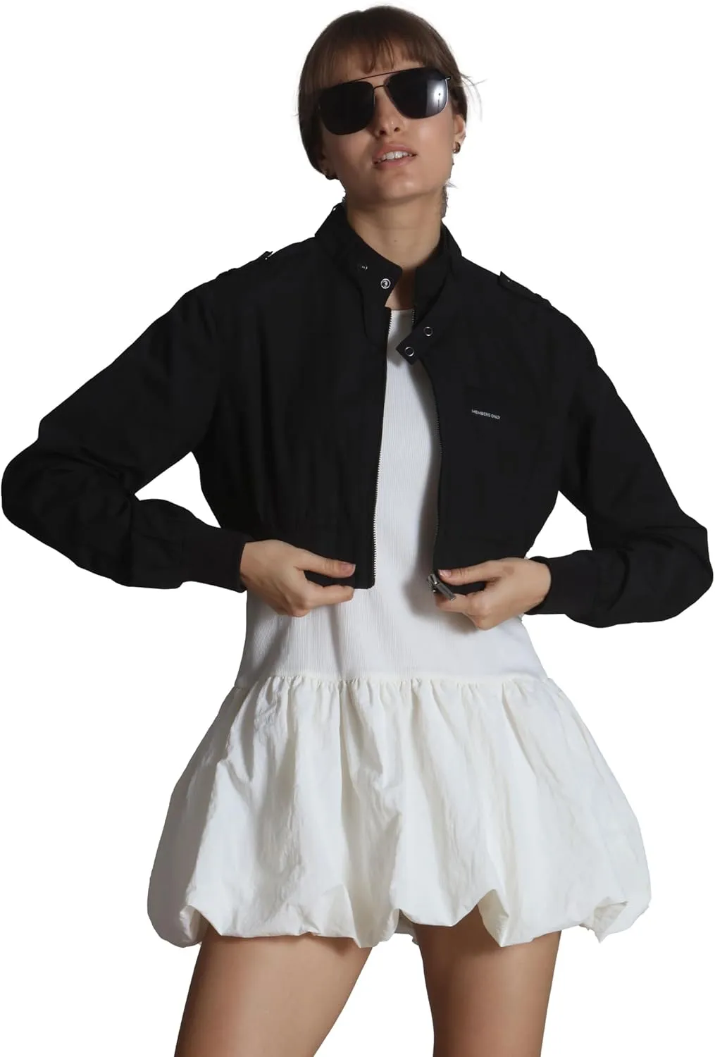 Members Only Mini Cropped Jacket Women Trendy Racer Jacket