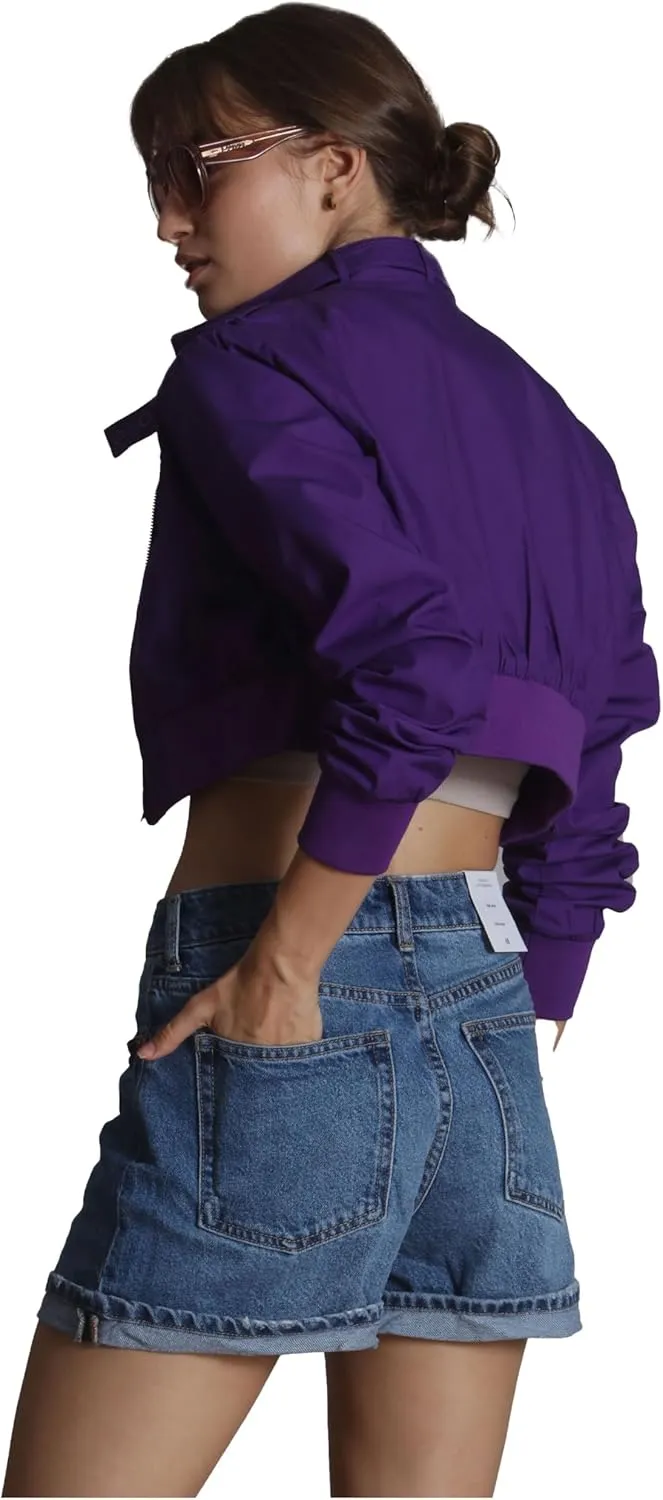 Members Only Mini Cropped Jacket Women Trendy Racer Jacket