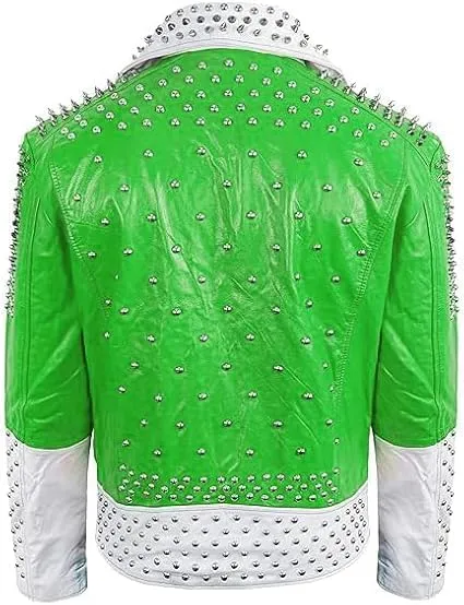 Men's Brando Punk Rock Spiked Moto Biker Studded Leather Jacket - Multicolor Trending Rockstar Motorcycle Studded Jacket