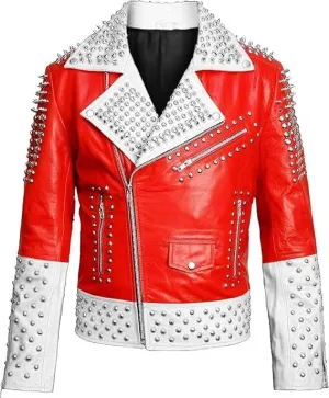 Men's Brando Punk Rock Spiked Moto Biker Studded Leather Jacket - Multicolor Trending Rockstar Motorcycle Studded Jacket