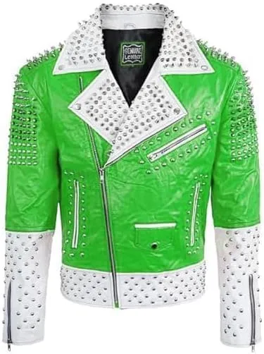 Men's Brando Punk Rock Spiked Moto Biker Studded Leather Jacket - Multicolor Trending Rockstar Motorcycle Studded Jacket