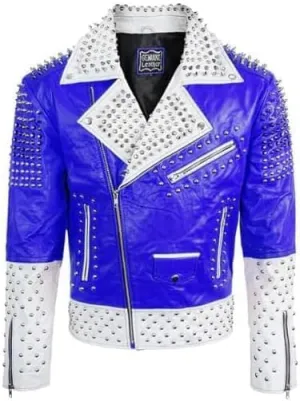 Men's Brando Punk Rock Spiked Moto Biker Studded Leather Jacket - Multicolor Trending Rockstar Motorcycle Studded Jacket