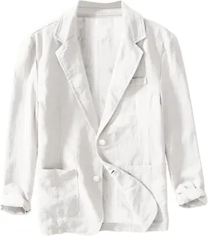Men's Cotton Linen Blazer Slim Fit Lightweight Blazer Jacket Fall Winter Casual Outdoor Sports Suit Coats with Pockets