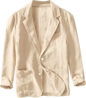 Men's Cotton Linen Blazer Slim Fit Lightweight Blazer Jacket Fall Winter Casual Outdoor Sports Suit Coats with Pockets