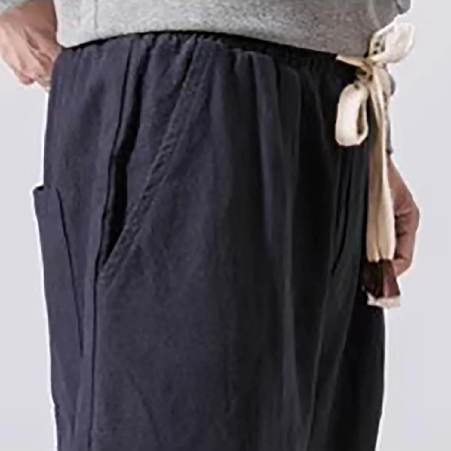 Mens Cotton Linen Harem Pants Drop Crotch Wide Leg Pants Drawstring Waist Baggy Sweatpants Casual Hippie Trousers