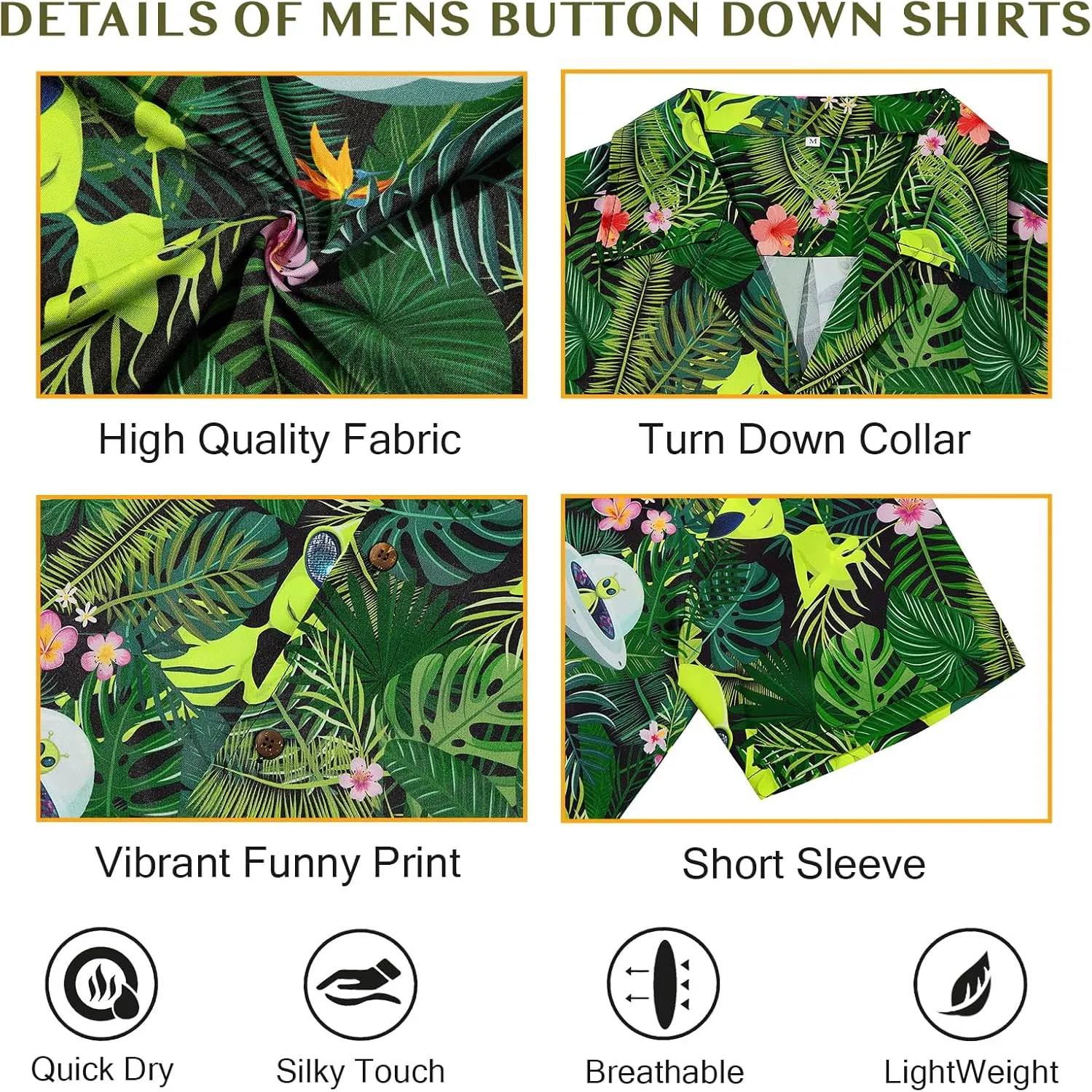 Mens Hawaiian Shirt Floral Print Aloha Shirt Comfortable Novelty Button Down Shirts Casual Short Sleeve Beachwear for Men