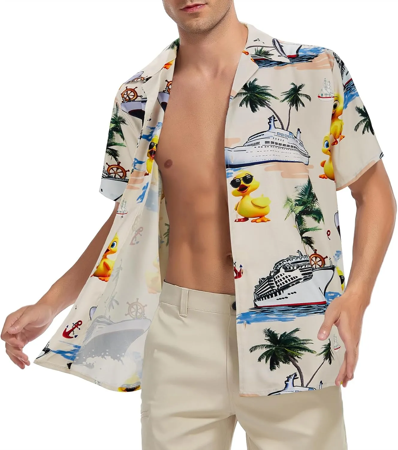 Mens Hawaiian Shirt Floral Print Aloha Shirt Comfortable Novelty Button Down Shirts Casual Short Sleeve Beachwear for Men