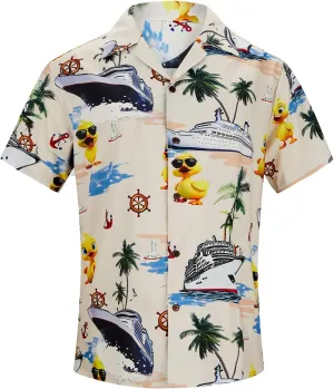 Mens Hawaiian Shirt Floral Print Aloha Shirt Comfortable Novelty Button Down Shirts Casual Short Sleeve Beachwear for Men