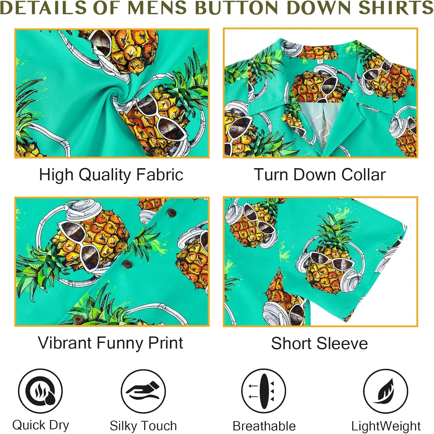 Mens Hawaiian Shirt Floral Print Aloha Shirt Comfortable Novelty Button Down Shirts Casual Short Sleeve Beachwear for Men