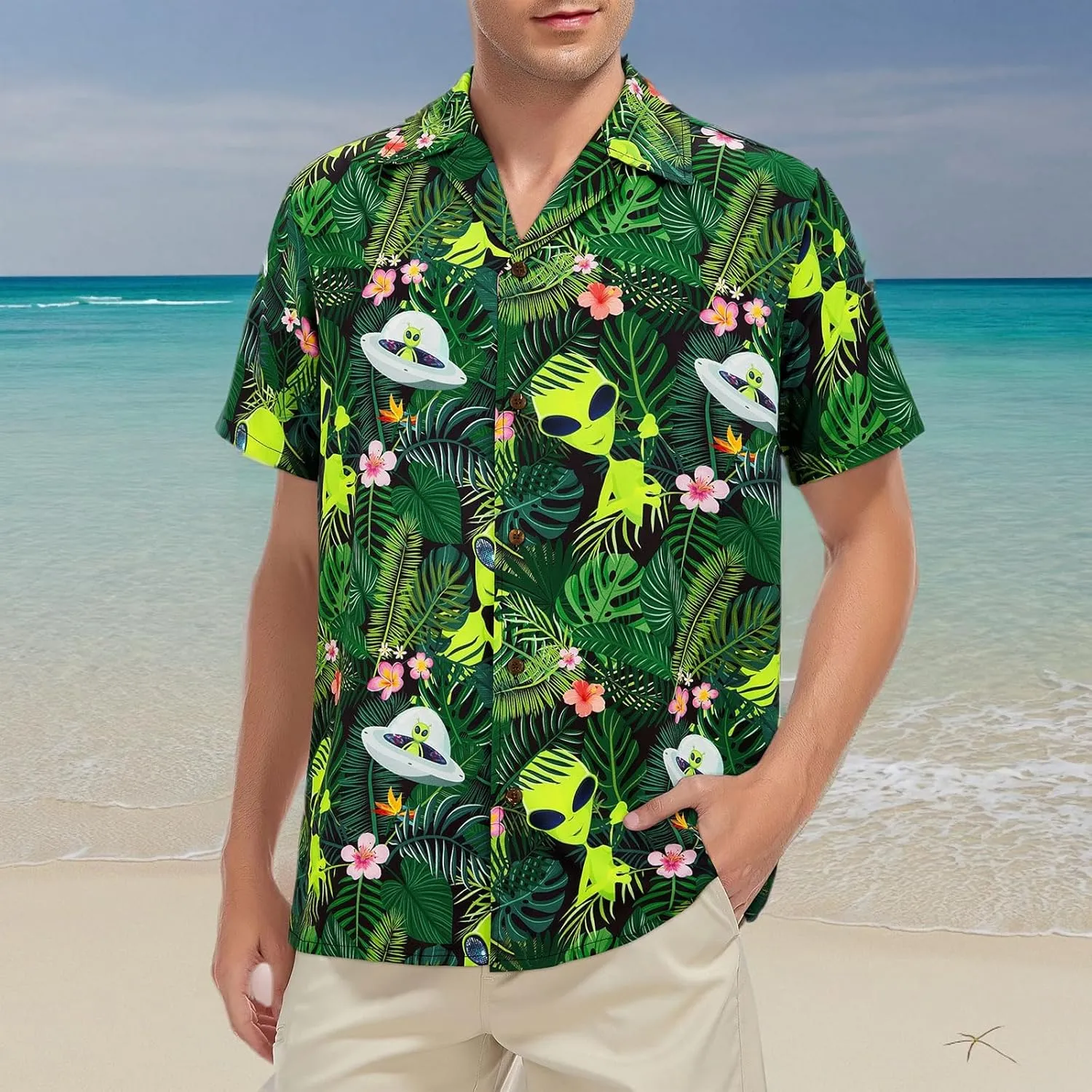 Mens Hawaiian Shirt Floral Print Aloha Shirt Comfortable Novelty Button Down Shirts Casual Short Sleeve Beachwear for Men