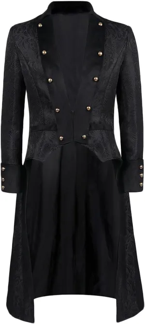 Mens Long Trench Coat, Men's Steampunk Vintage Jacket Retro Gothic Victorian Frock Coat Uniform Tailcoat Costume
