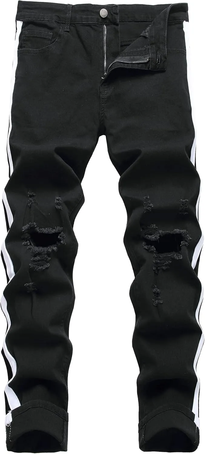 Men's Ripped Jeans Slim Fit Stretch Jeans Distressed Fashion Comfort Pants