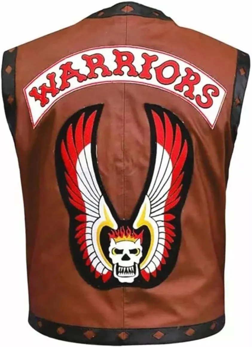 Men's Warriors Embroided Stylish Halloween Costume Genuine Motorcycle Gangster Biker Leather Vest Jacket