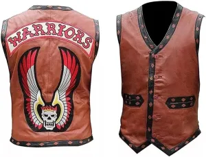 Men's Warriors Embroided Stylish Halloween Costume Genuine Motorcycle Gangster Biker Leather Vest Jacket
