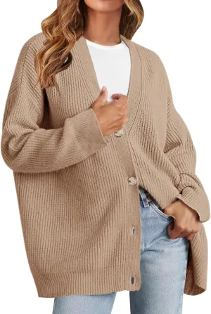 MEROKEETY Women's Cardigan Sweaters 2024 Fall Open Front Oversized Button V Neck Loose Soft Knit Outwear