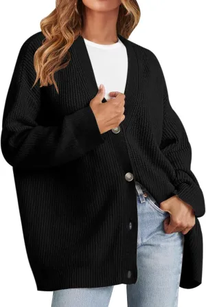 MEROKEETY Women's Cardigan Sweaters 2024 Fall Open Front Oversized Button V Neck Loose Soft Knit Outwear