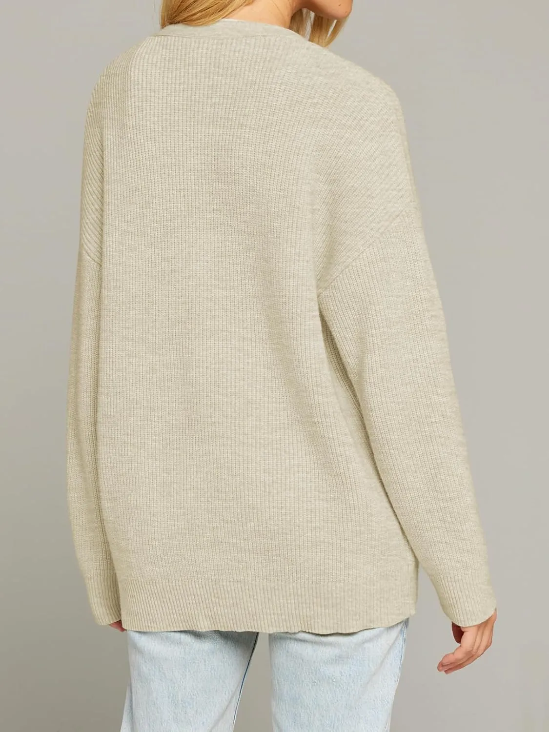 MEROKEETY Women's Cardigan Sweaters 2024 Fall Open Front Oversized Button V Neck Loose Soft Knit Outwear
