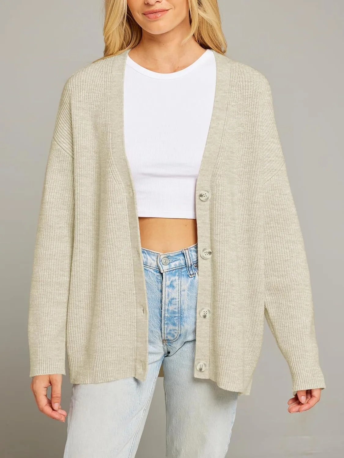 MEROKEETY Women's Cardigan Sweaters 2024 Fall Open Front Oversized Button V Neck Loose Soft Knit Outwear