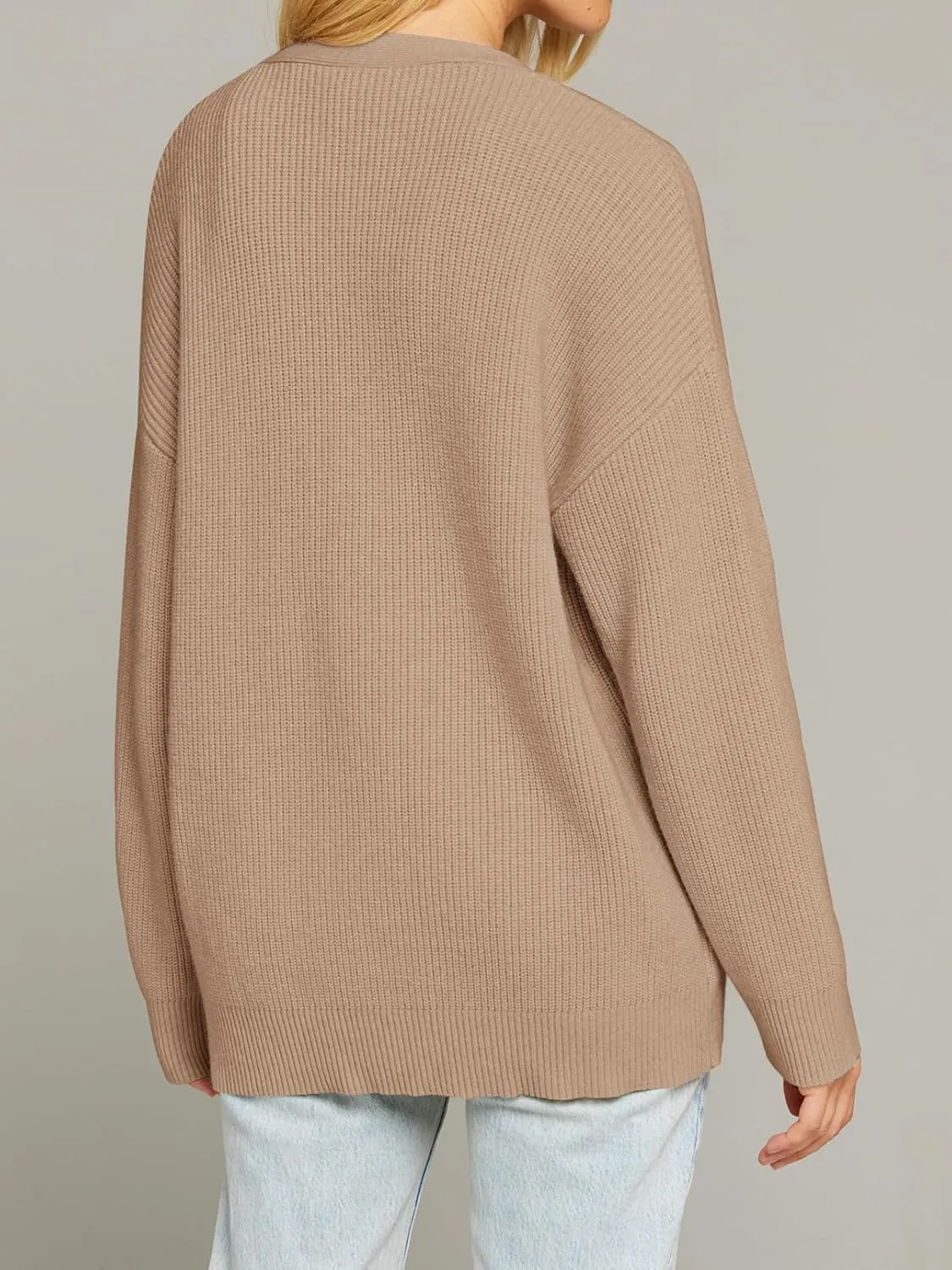 MEROKEETY Women's Cardigan Sweaters 2024 Fall Open Front Oversized Button V Neck Loose Soft Knit Outwear
