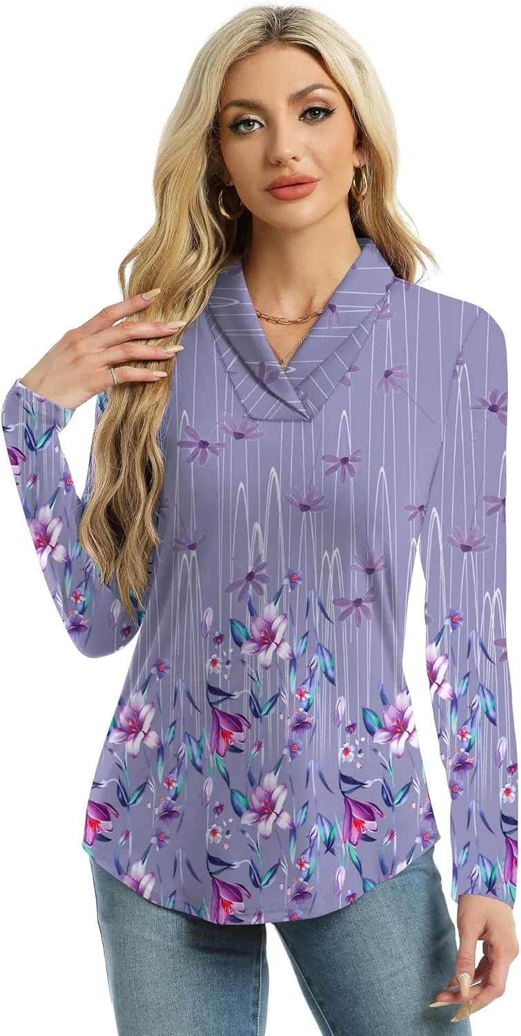 Micoson Womens Long Sleeve Tops V Neck Casual Shirts Lapel Blouses Dressy Business Fall Knit Thin Pullover Tunic Tops