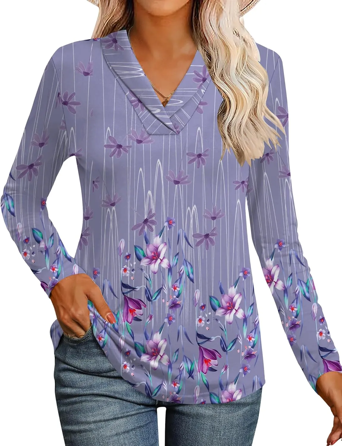 Micoson Womens Long Sleeve Tops V Neck Casual Shirts Lapel Blouses Dressy Business Fall Knit Thin Pullover Tunic Tops
