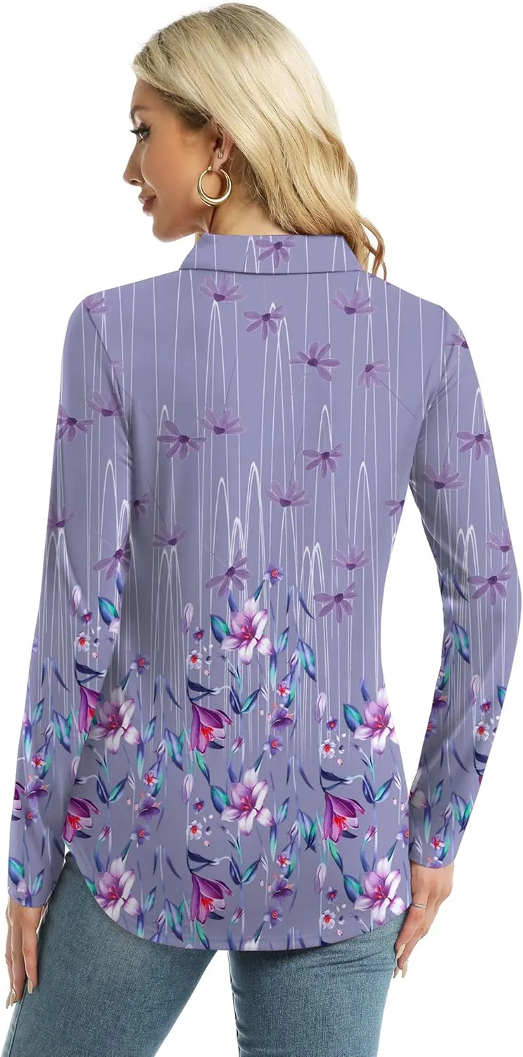 Micoson Womens Long Sleeve Tops V Neck Casual Shirts Lapel Blouses Dressy Business Fall Knit Thin Pullover Tunic Tops