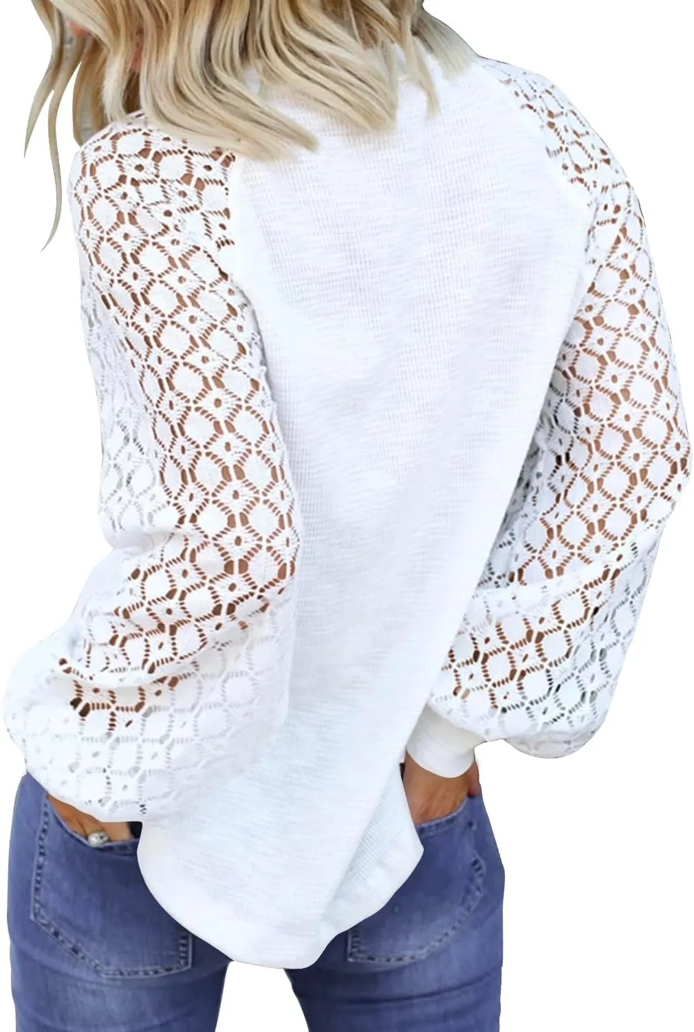 MIHOLL Womens Long Sleeve Tops Lace Casual Loose Blouses T Shirts