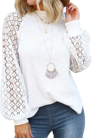 MIHOLL Womens Long Sleeve Tops Lace Casual Loose Blouses T Shirts