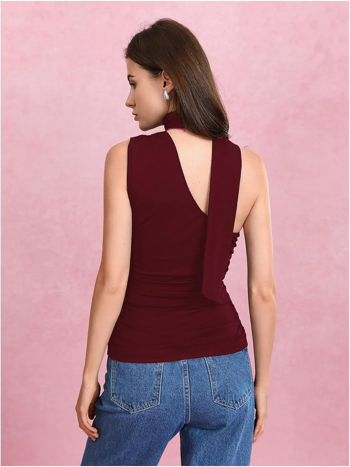Milumia Women Y2K Going Out Club Rave Halter Scarf Top Shirt Ruched Sleeveless Off One Shouler Tank Top