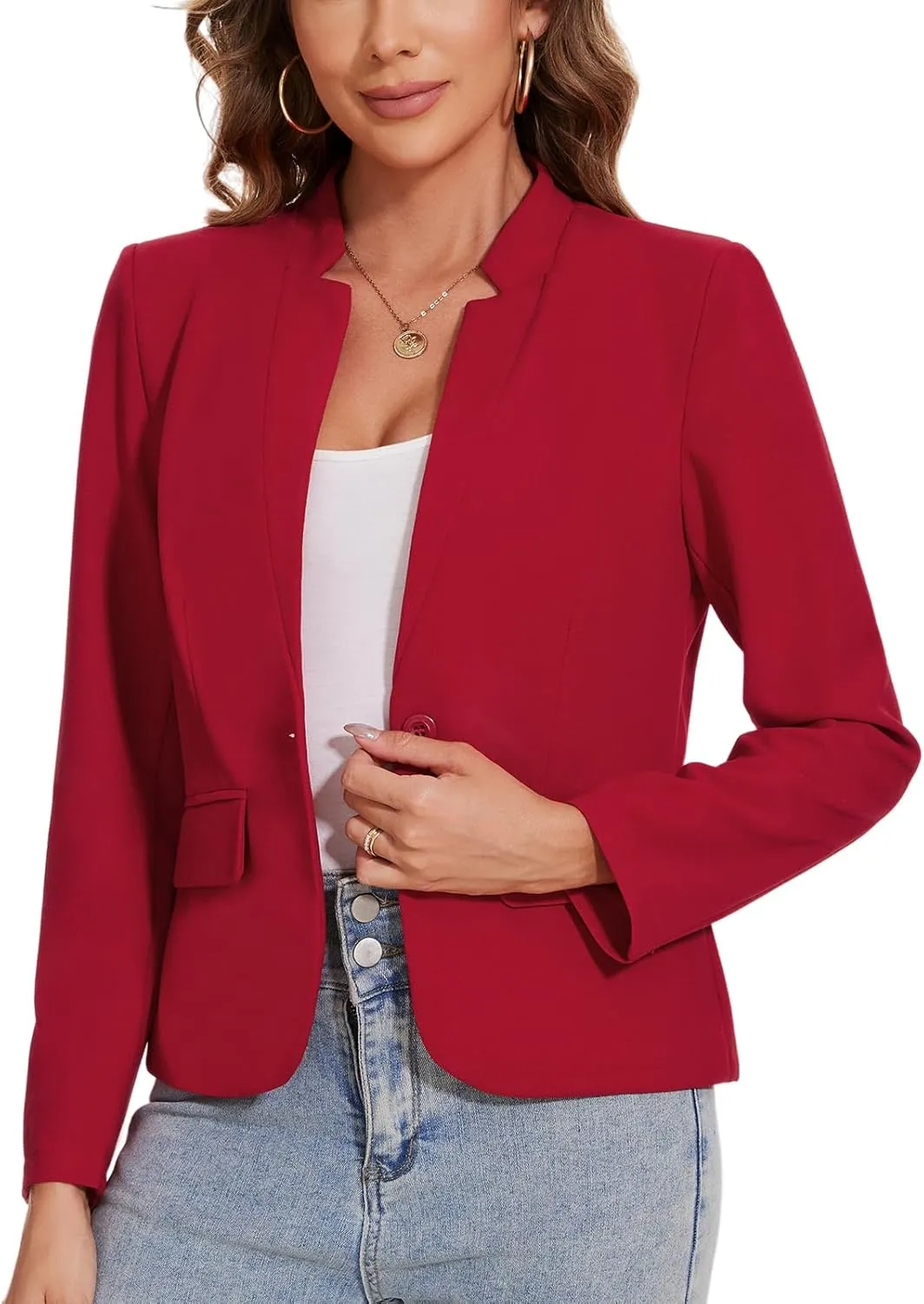MINTLIMIT Blazer for Women Long Sleeve Button Front Blazer Notch Collar Casual Work Office Suit Jackets with Pockets