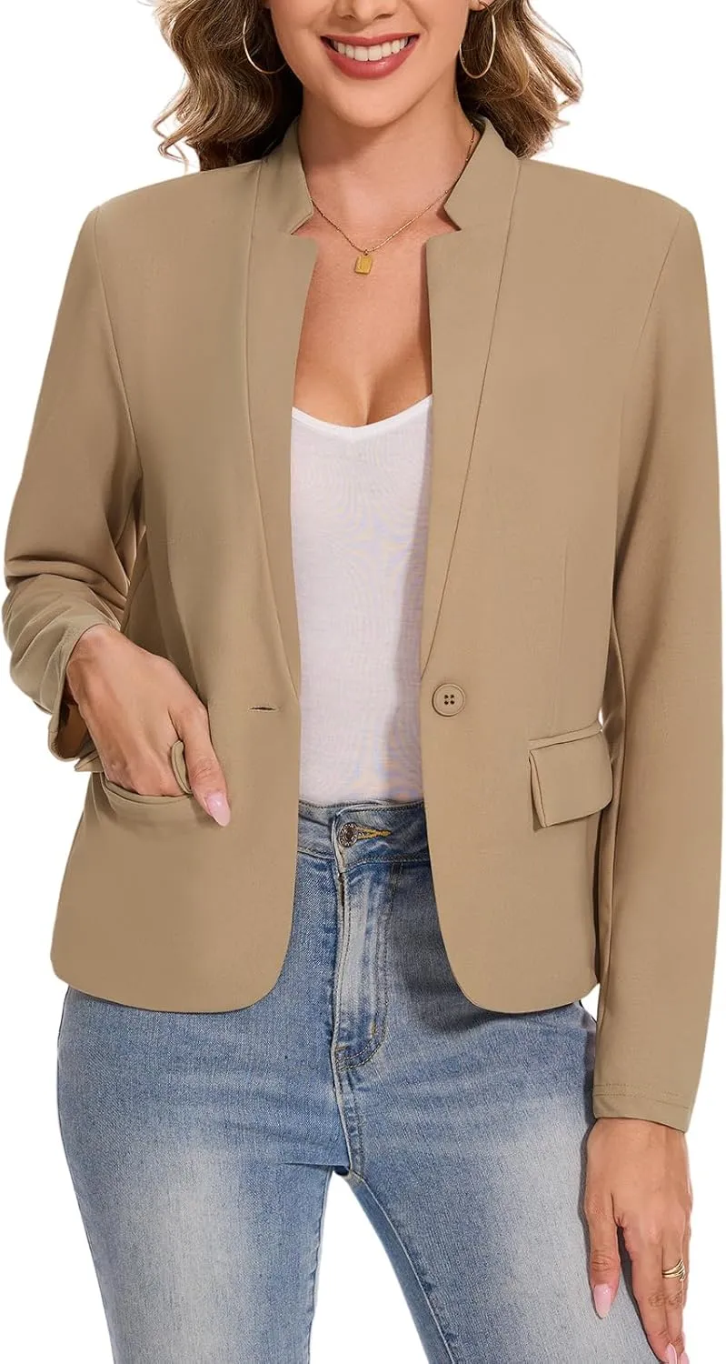 MINTLIMIT Blazer for Women Long Sleeve Button Front Blazer Notch Collar Casual Work Office Suit Jackets with Pockets