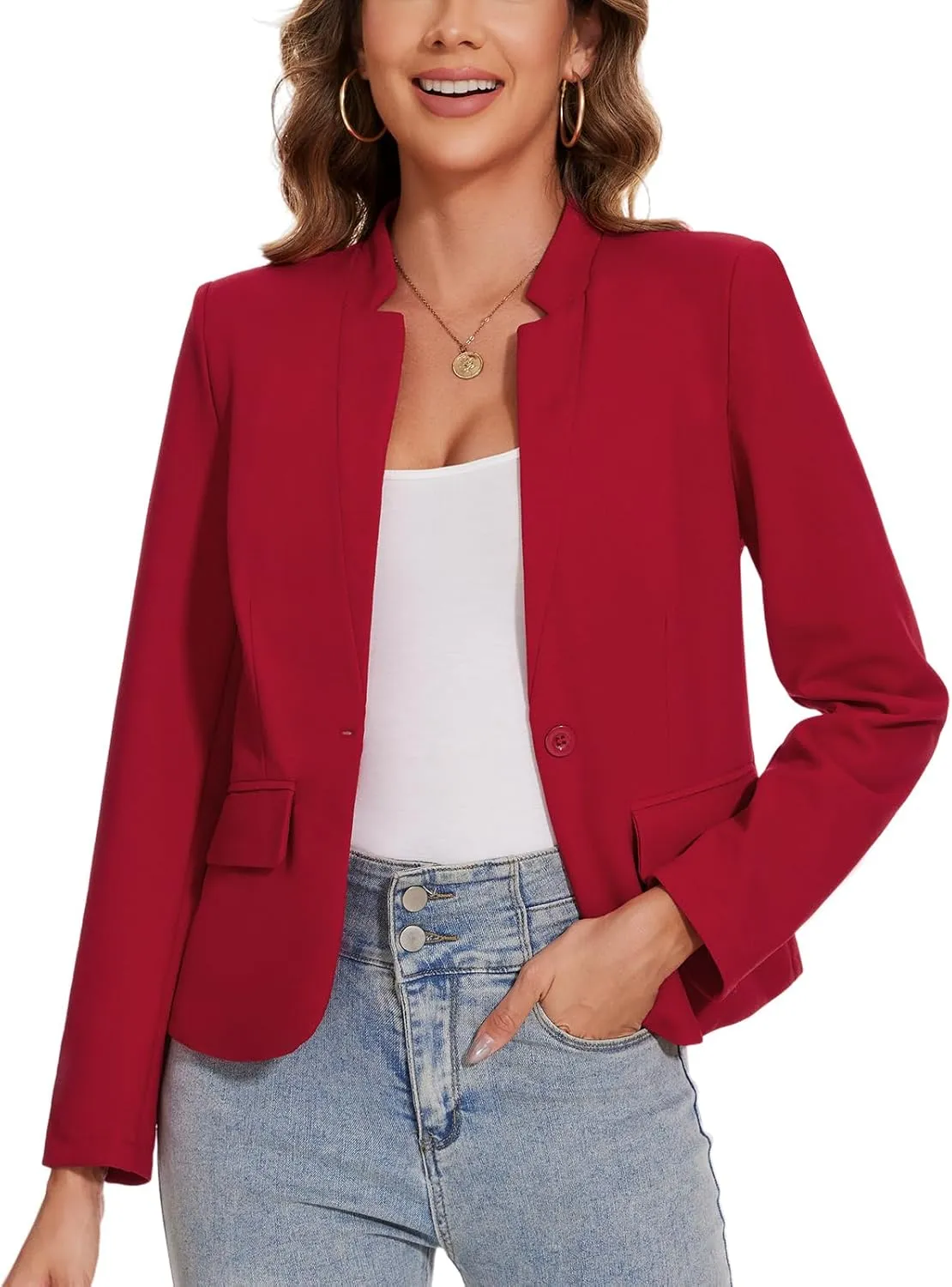 MINTLIMIT Blazer for Women Long Sleeve Button Front Blazer Notch Collar Casual Work Office Suit Jackets with Pockets